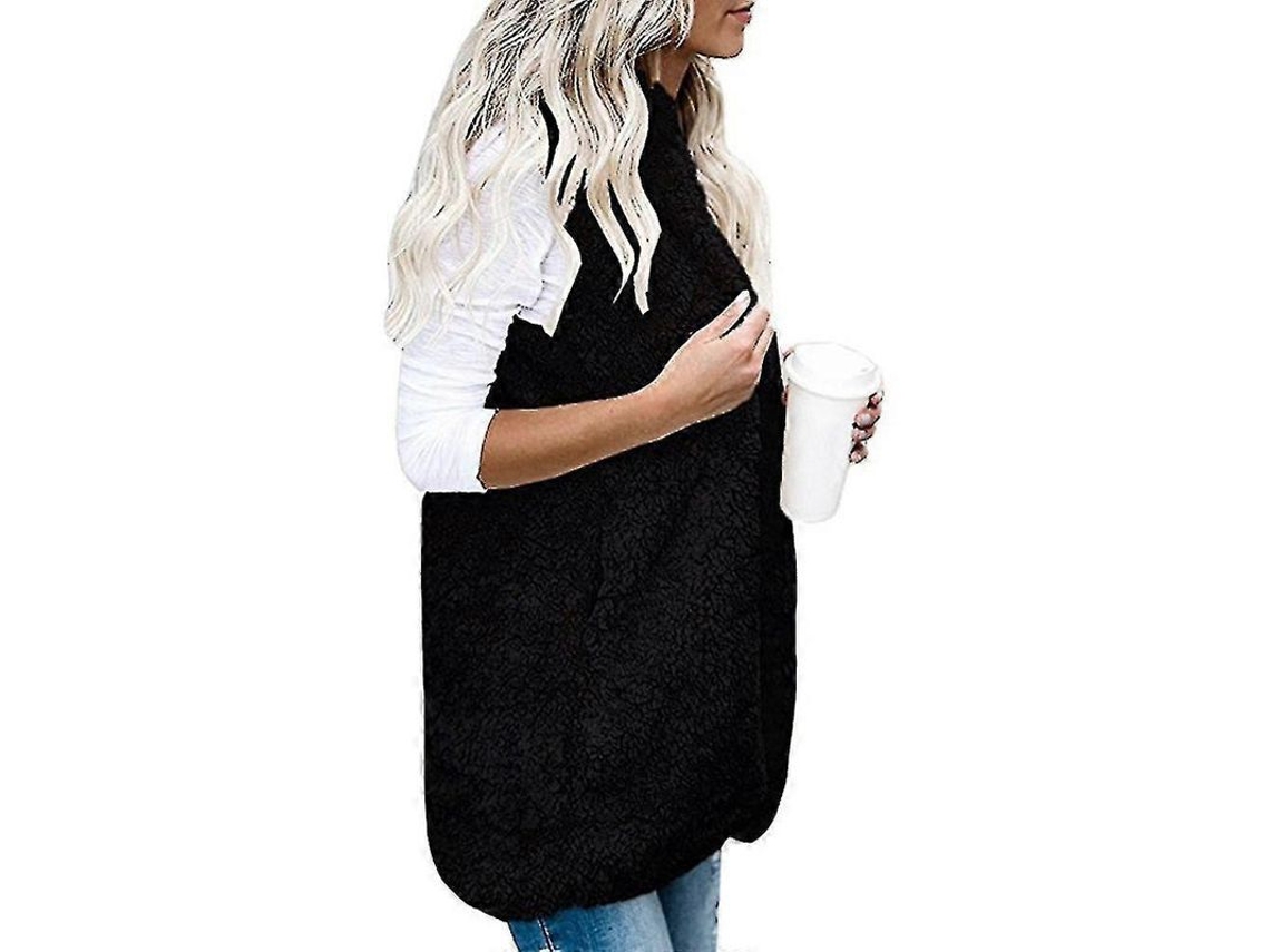 Chaleco Abrigo Urso De Pelúcia Para Mulher Sem Mangas Lã De Algodão Macia Inverno Roupa De Abrigo Preta