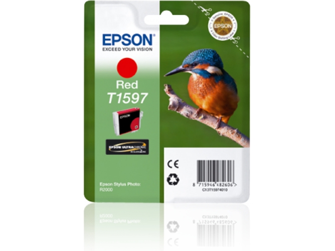 Cartucho de tinta original EPSON, T1597, Martín pescador, 17 ml , Rojo, C13T15974010