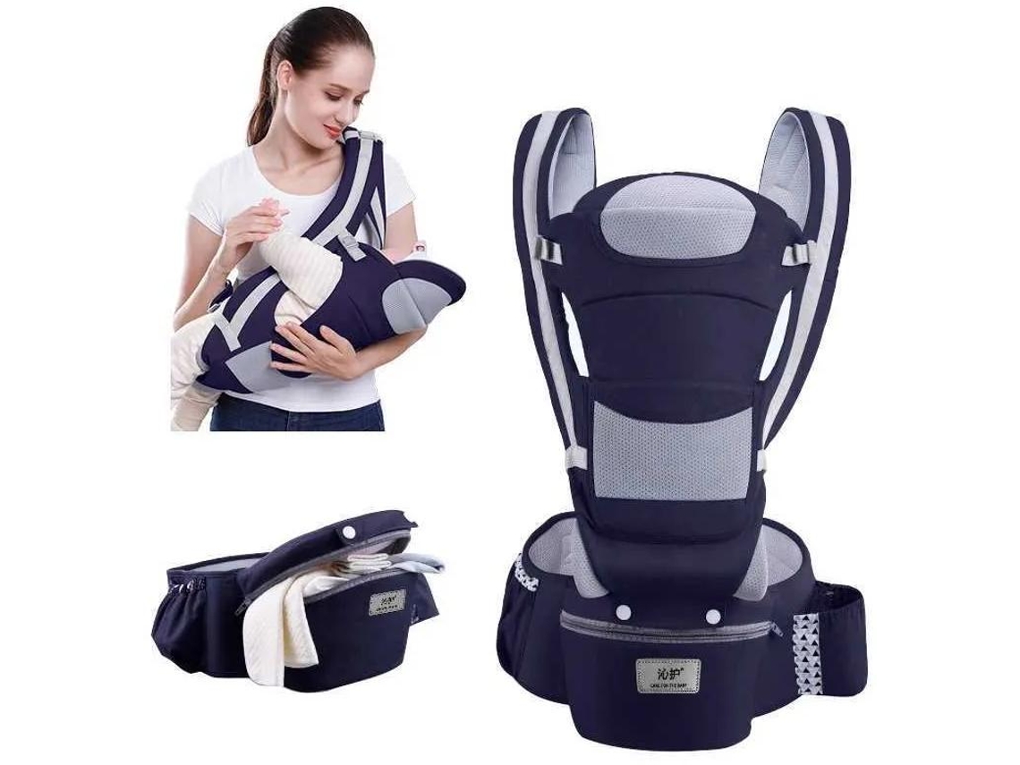 Portabebés Asiento Para Cadera Y Cabestrillo Delantero, Bolsa De Pañales Multifuncional Para Salir (azul Oscuro) Chrui