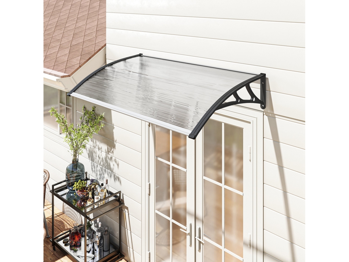 Toldo Para Portas E Janelas 110x60 Cm Com Painéis De Policarbonato E Faixa De Alumínio Transparente