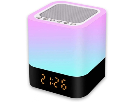 Luz nocturna con altavoz Bluetooth, luz táctil 5 en 1 con cambio de color, reloj despertador digital RGB regulable, regalo genial para adolescentes...