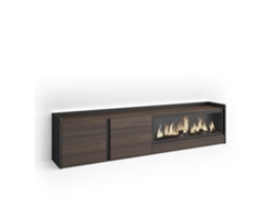 Mueble Tv, Televisión, 212x35x50cm, Para Tv Hasta 80", Chimenea Eléctrica Xxl, Led, Roble Oscuro Y Negro