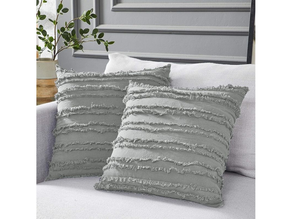 2026-40681-funda De Almohada Gris Claro De Algodón Y Lino Para Sofá Cama, 16x16 Pulgadas, Set De 2