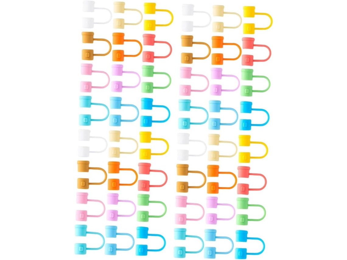 Juego de 48 tapas de silicona reutilizables para pajitas, a prueba de polvo, botellas y vasos, CHABERLU