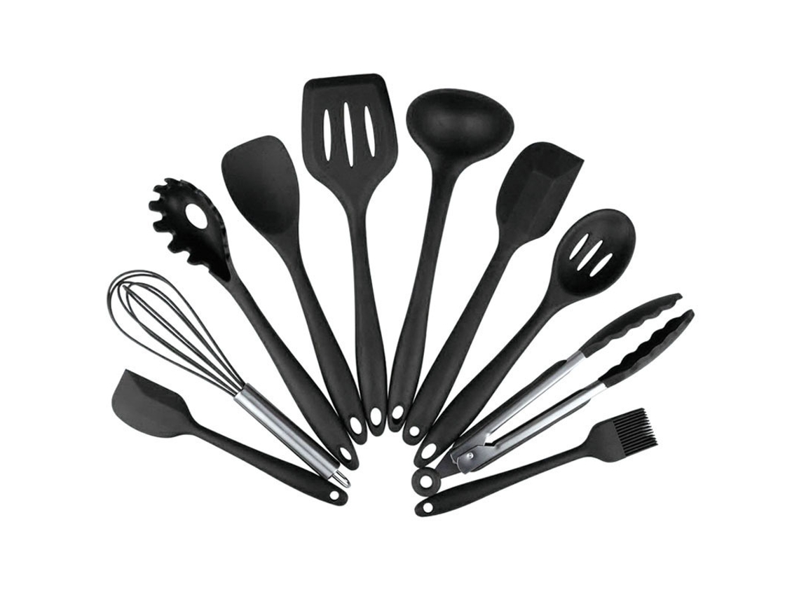 10 piezas de utensilios de cocina de silicona antiadherentes/Negro Gertiz