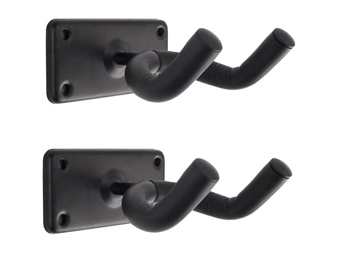 Soporte De Pared Linjou Para Guitarra, 2 Unidades, Acero Inoxidable Con Collarín De Goma Negro, Fácil De Instalar.