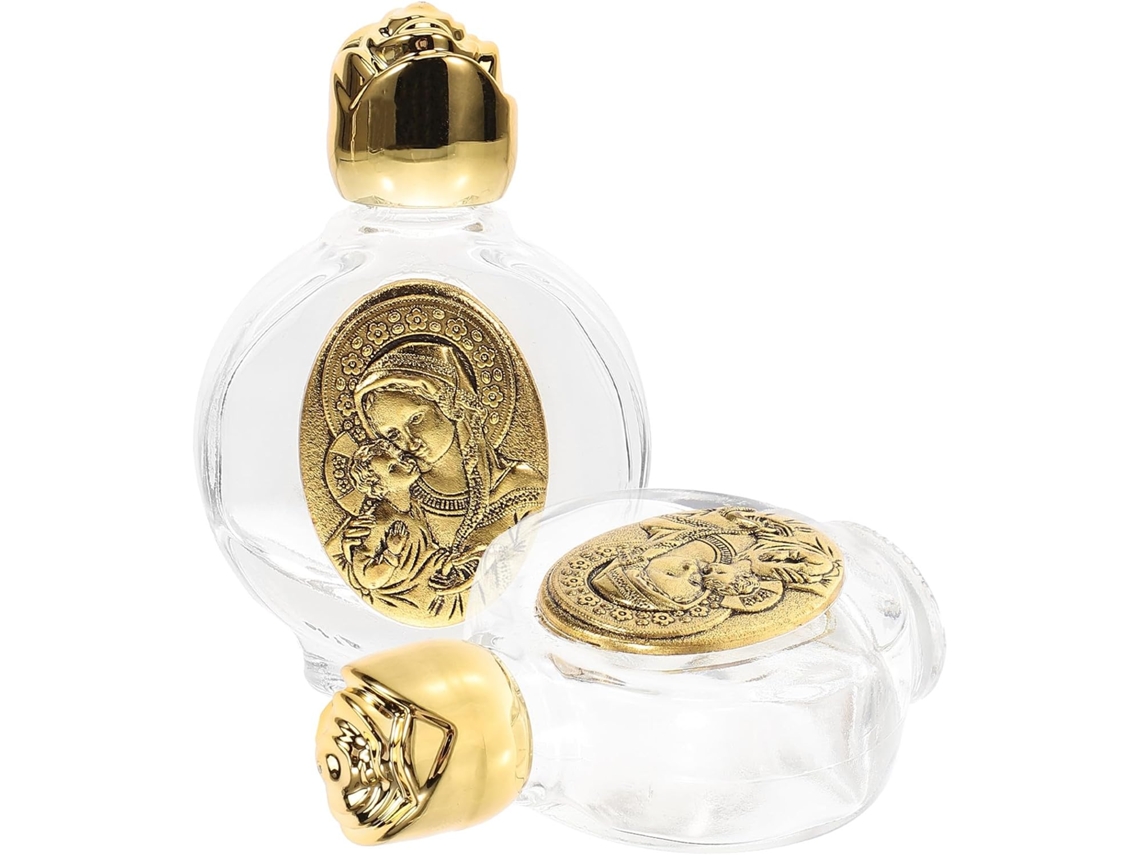 Botellas Decorativas Vidrio Relieve Dorado 2 Piezas Portátiles Reutilizables Elegantes Frascos Bendita Aceite