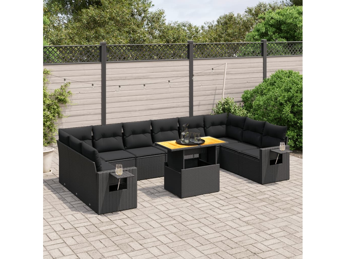 Conjunto de sofás de jardín de 11 piezas DKD Home Decor con cojines de mimbre negros