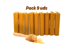 Pack 9 Velas de Cera de Abejas, Vela de Miel 100% Natural - Hechas a Mano Artesanalmente por Apicultores Españoles - Ideal para Meditación y Relajación VADEINCIENSO