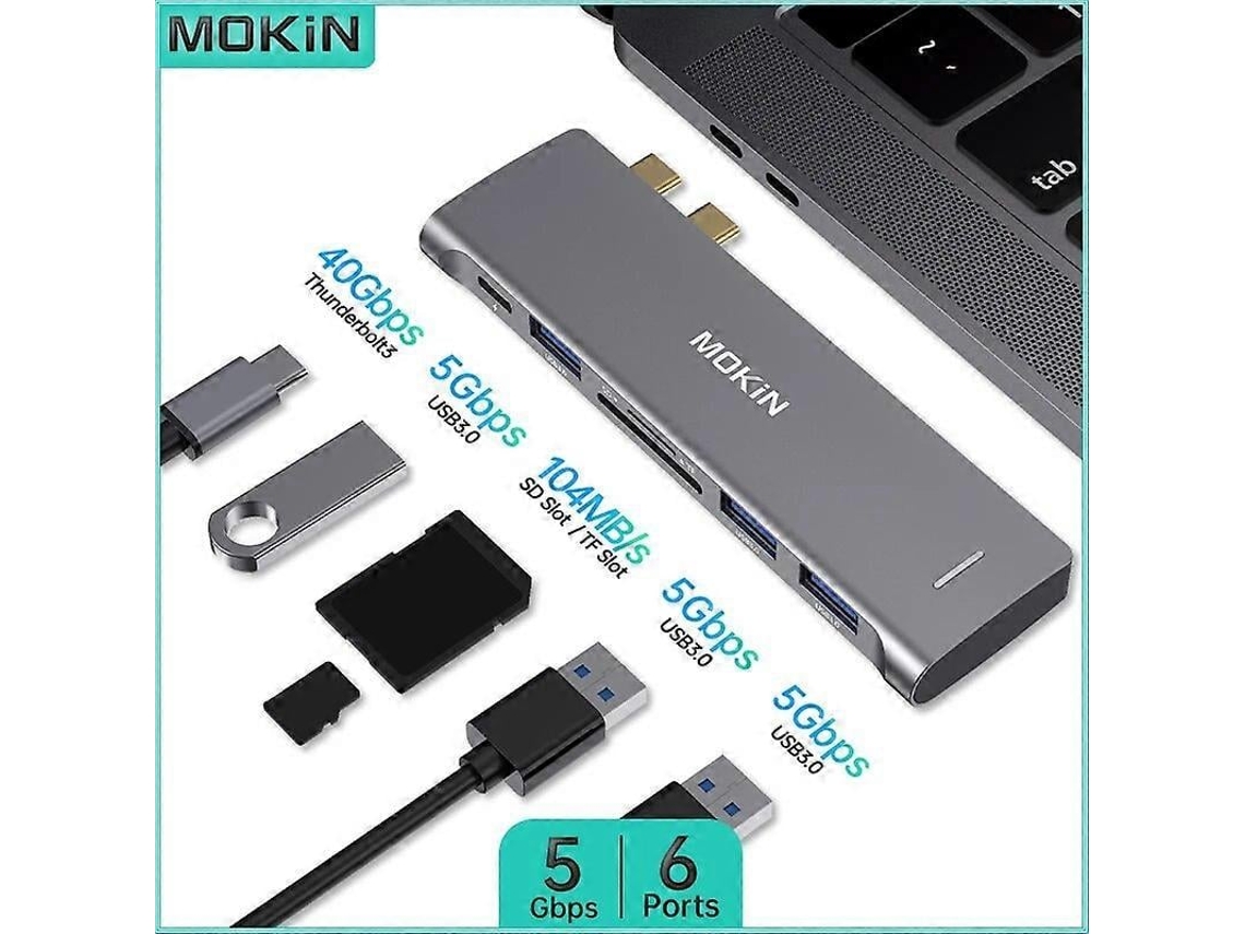 Estación de acoplamiento 6 en 2 para MacBook Air Pro, iPad, Thunderbolt, portátil, USB 3.0, SD, TF, diseño ultracompacto Chaberlu