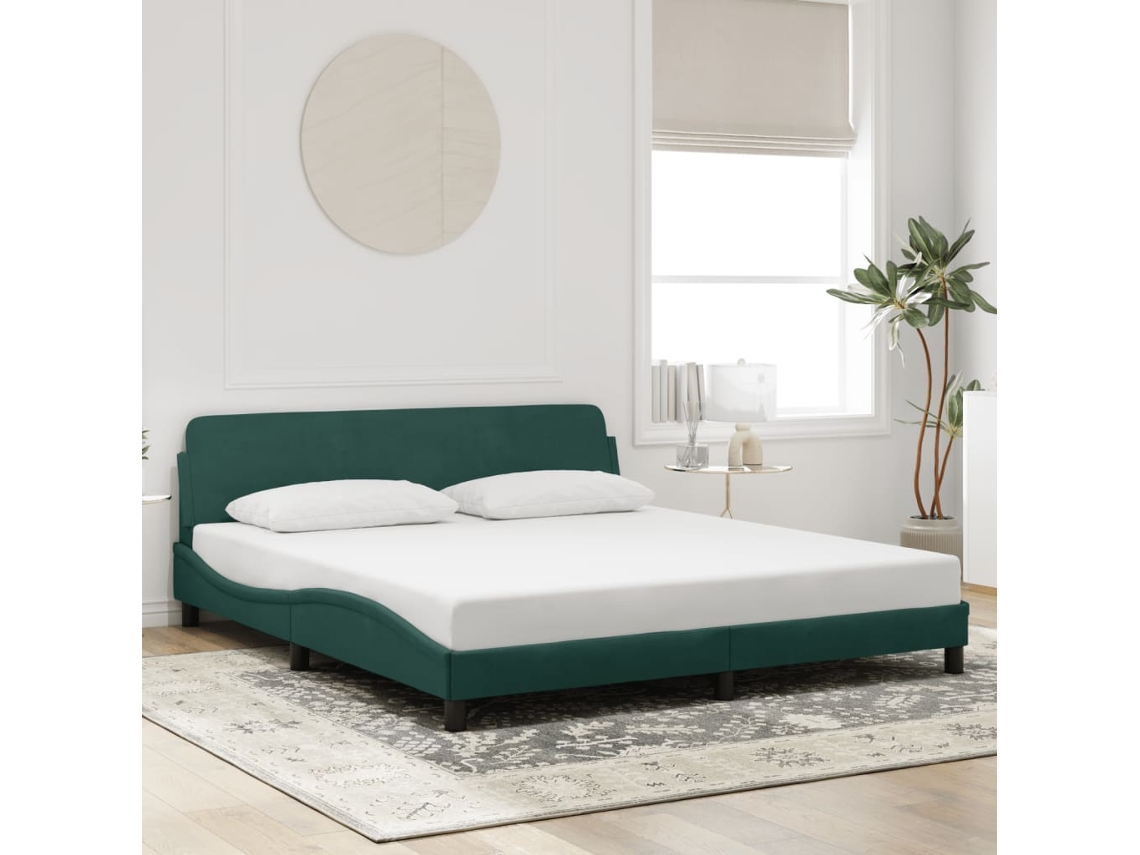 Estructura Cama Sin Colchón Terciopelo Verde Oscuro 180x200 Cm