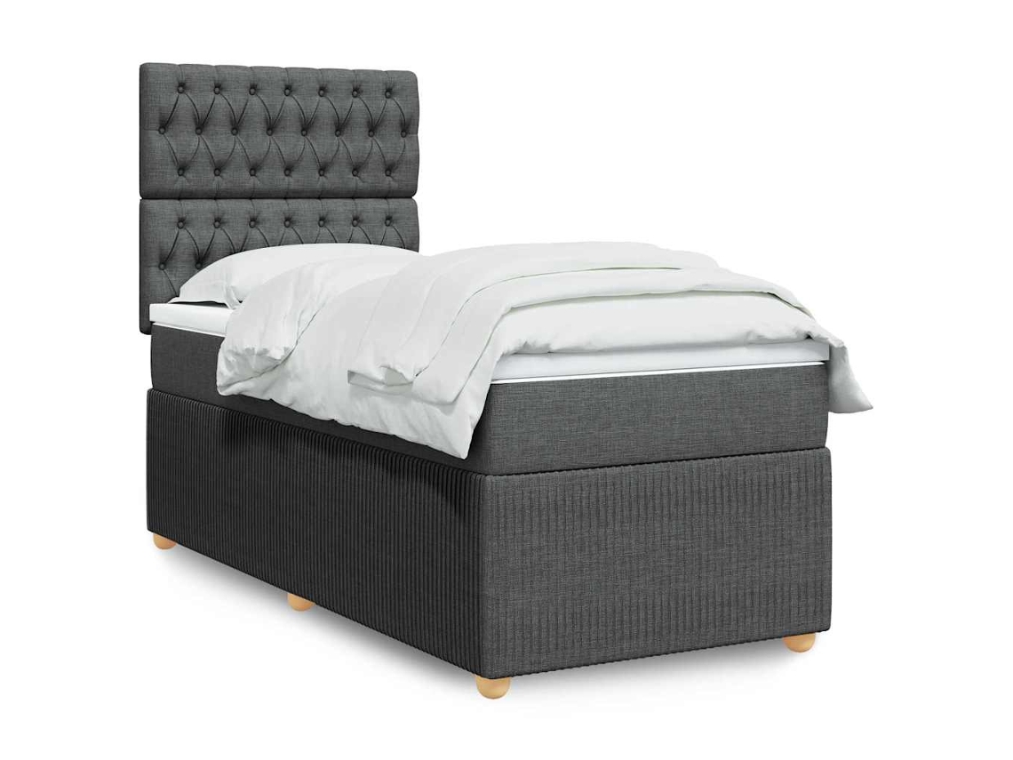 Cama Box Spring Con Colchón Tela Gris Oscuro 80x200 Cm