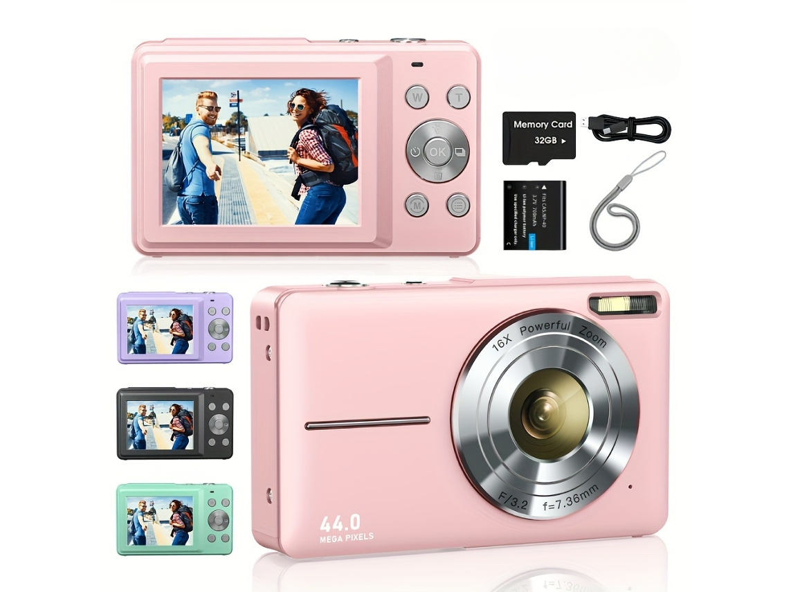 Câmara Digital Eifson Cámara Compacta Portátil Pequeña De 44 Mp Con Tarjeta De 32 Gb Rosa