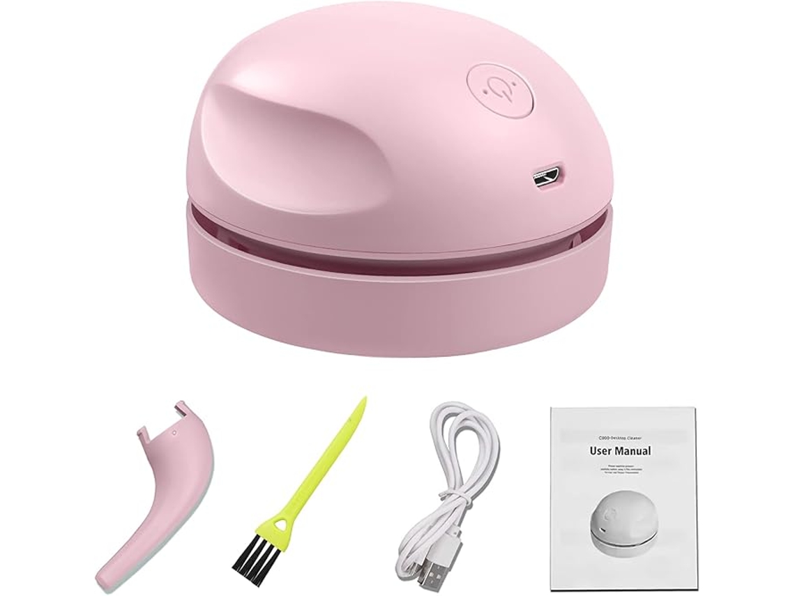 Miniaspiradora de escritorio recargable por USB con cepillo para polvo, suciedad y más. Rosa Siurn