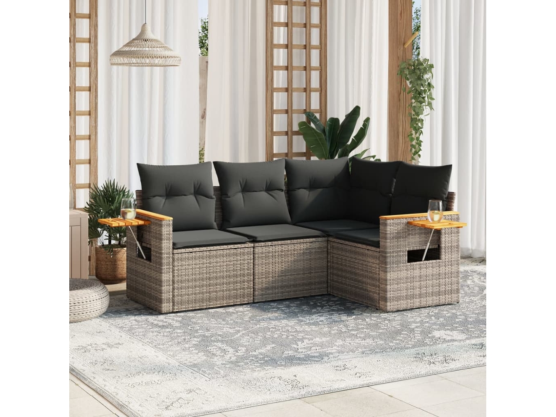 Conjunto de sofás de jardín de 4 piezas DKD Home Decor con cojines de mimbre gris