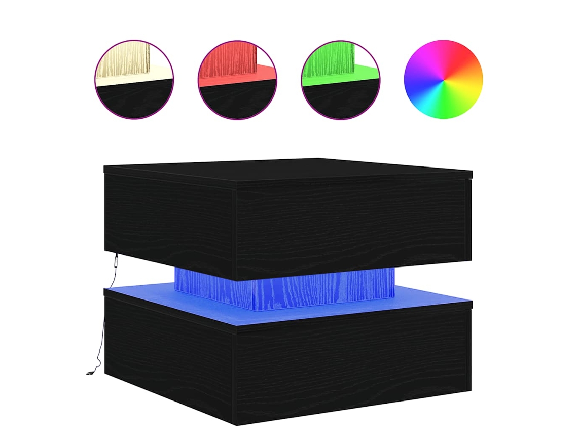 Maison Exclusive - Mesa De Centro Con Luces Led Roble Negro 50x50x40 Cm