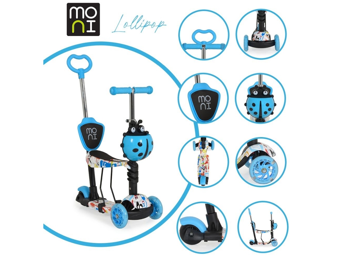 Patinete Evolutivo LOLLIPOP con Asiento y Mango Parental blue MONI