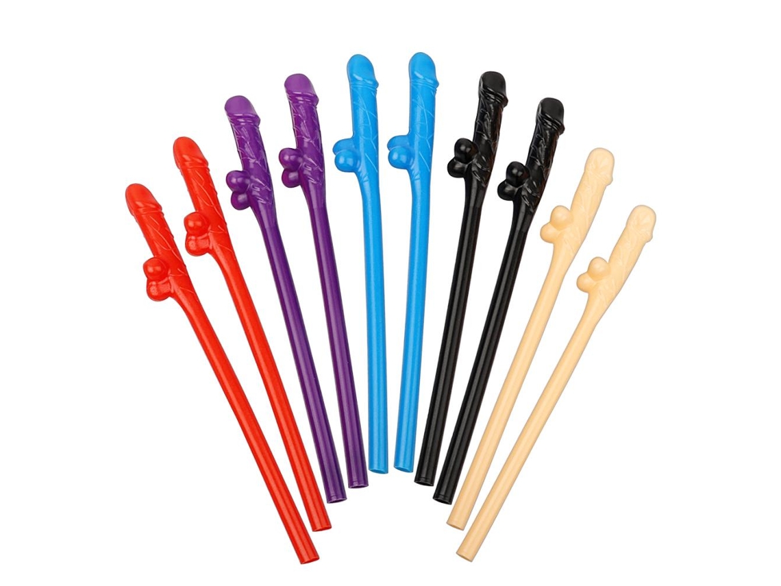 2026-10pzas Pajitas Personalizadas Para Bodas Fiestas De Soltero Rosa Azul Negro Carne