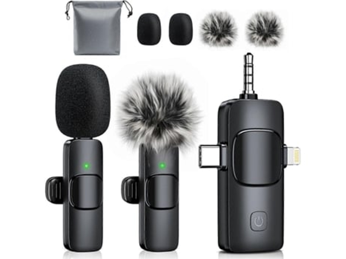Mini micrófono 3 en 1 para iPhone Micrófono de solapa inalámbrico para iOS/Android Panoona