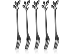 2026da-5 Tenedores De Postre Negro, 12 Cm Acero Inoxidable, Diseño Hoja, Utensilios Para Fiesta Boda Cocina