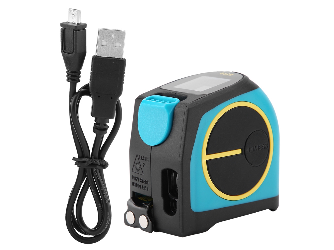 Medidor De Distancia Láser 2 En 1 Con Cinta Métrica De 5 M, Pantalla Lcd Digital Y Cable Recargable Usb De 40 M.