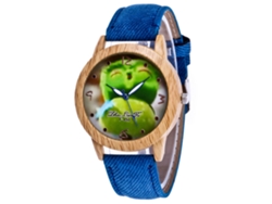Reloj De Pulsera De Moda Con Esfera De Cara Sonriente Y Correa De Cuero Azul.