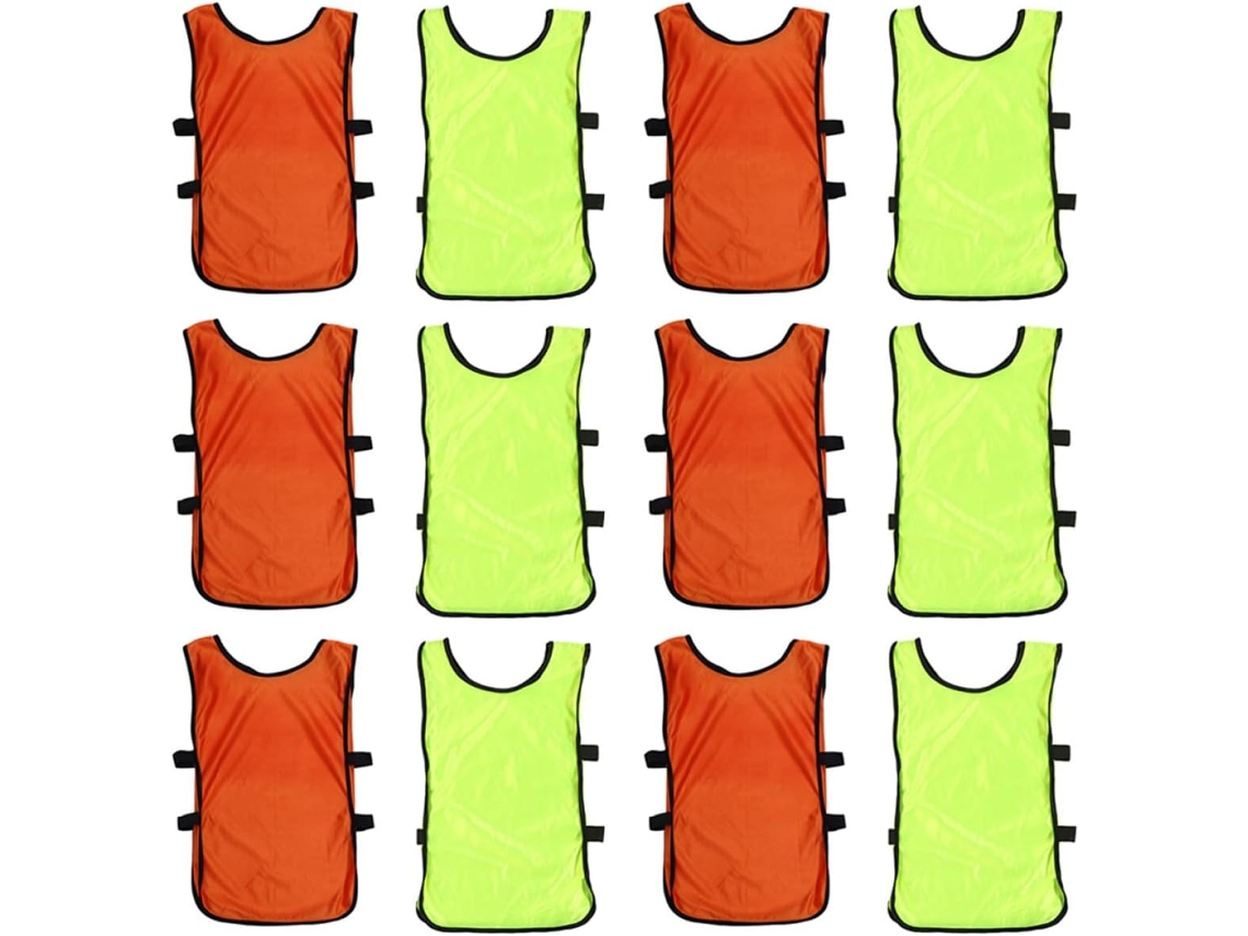 Chalecos De Entrenamiento Para Fútbol Y Baloncesto, Paquete De 12 Chalecos Sin Mangas En Naranja Y Verde Fluorescente.