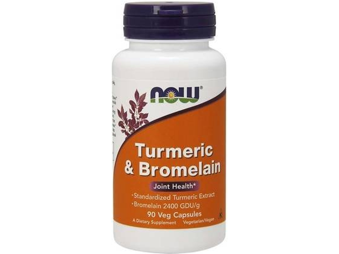 Complemento Alimentar NOW Cúrcuma E Bromelaína (90 cápsulas vegetais)