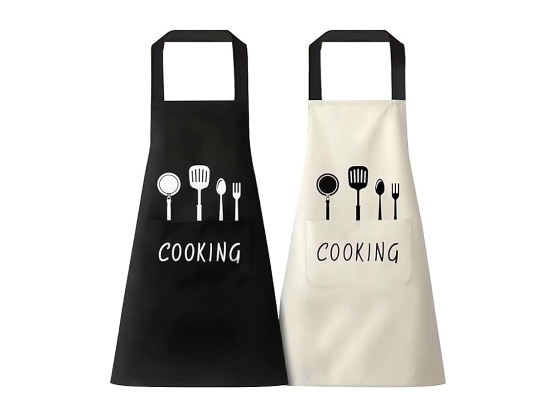 Delantos De Cocina Negros Y Beis, 2 Unidades, Para Hombre Y Mujer, Con 2 Bolsillos, Impermeables, Para Barbacoa, Jardín, Restaurante
