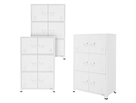 3x Archivadores de oficina de metal blanco con 3 compartimentos 75x40x120,5 cm ML-DESIGN