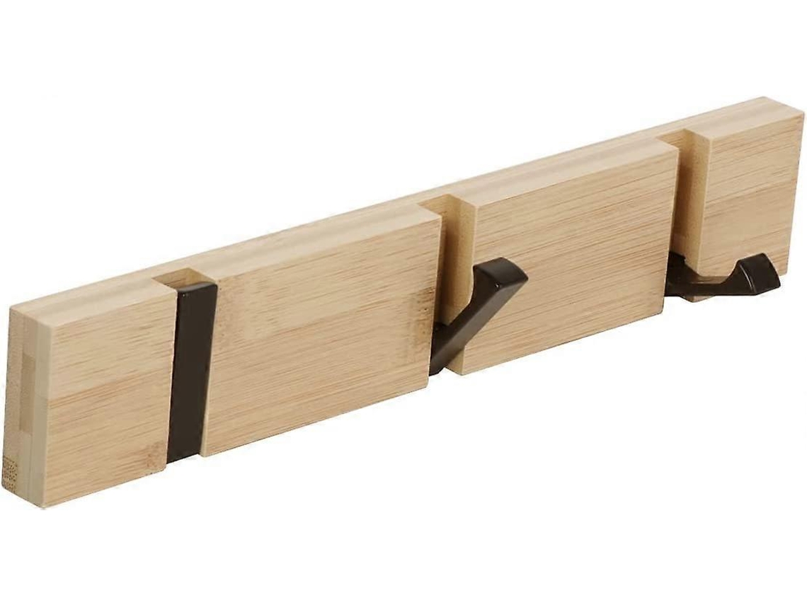 Omni-rack De Pared Con 3 Ganchos Retractables De Bambú Natural Para Abrigos Bufandas Y Bolsos