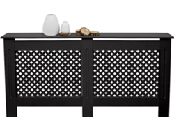 Cubierta para radiador ECD 152x19x82cm MDF lacado negro diseño de nido de abejas