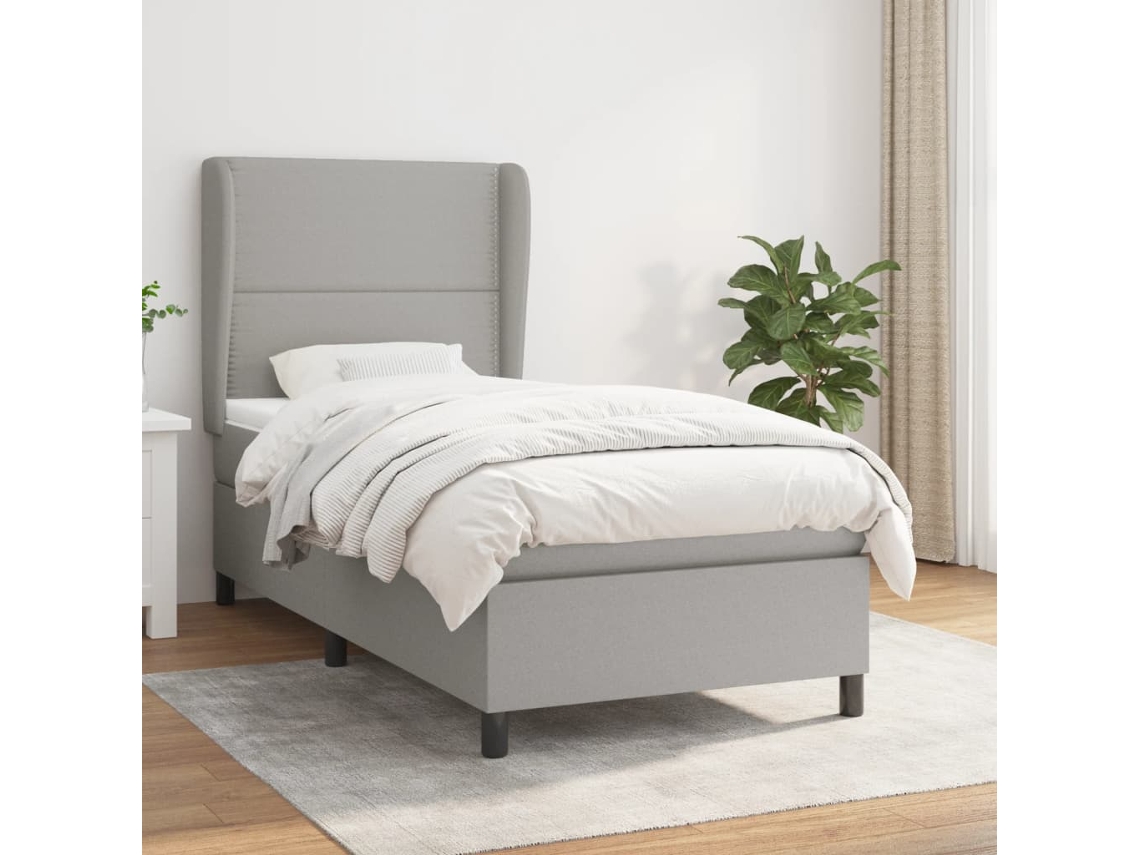 Cama Box Spring Con Colchón Tela Gris Claro 100x200 Cm