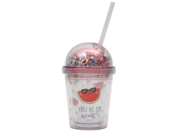 Vaso de plástico plano reutilizable de 12 oz con tapa y pajita NEVEANCE