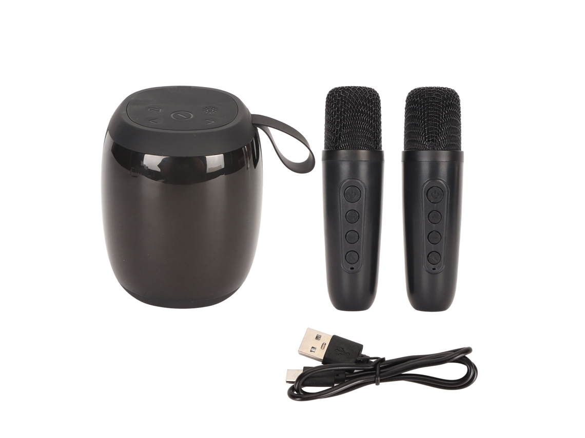 Máquina De Karaoke Portátil Con 2 Micrófonos Bluetooth Y Luces Rgb, Altavoz Negro