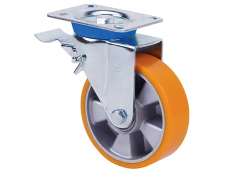 Rueda giratora placa freno 10tvfd125-aub (ancha)aluminio-poliur.naranja bolas ALEX