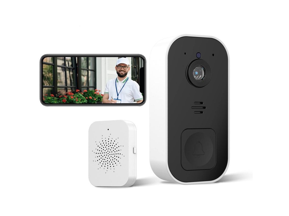Timbre De Puerta Inalámbrico Con Cámara Wifi 2.4ghz Hd Visión Nocturna Audio Bidireccional 720p 120° Blanco