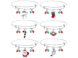 Pulseras Navideñas Para Mujer, 6 Hermosas Pulseras Rojas Y Verdes, Pulseras Con Dijes Ajustables.