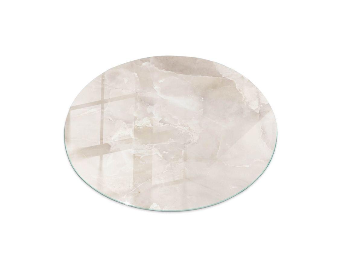 Cristal Para Mesa Redondo Espelharte (100 Cm - Patrón De Textura De Mármol - Cremoso)