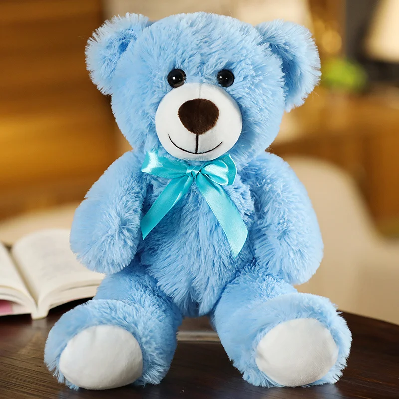 (azul, 35cm) Lindo E Adorável Urso De Pelúcia Colorido Com Laço, Em Estilo Desenho Animado.