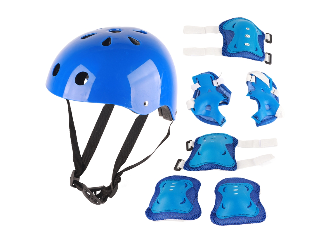 Conjunto de Equipamento de Proteção Infantil Bj-Kids: Capacete, Cotoveleiras e Joelheiras para Patins, Patinete e Bicicleta de Equilíbrio - Azul