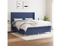 Cama Box Spring Con Colchón Tela Azul 180x200 Cm