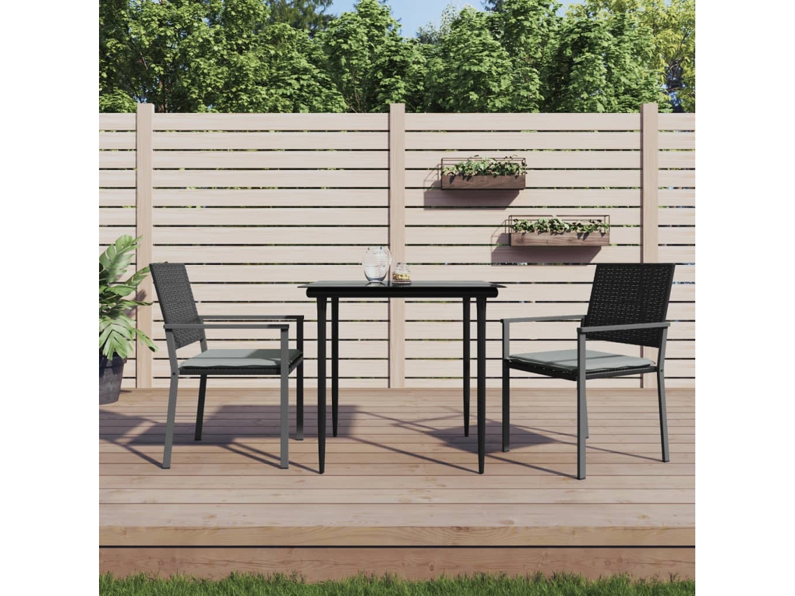 Sillas de jardín con cojines (2 unidades, 54 x 62,5 x 89 cm), mimbre sintético negro, DKD Home Decor