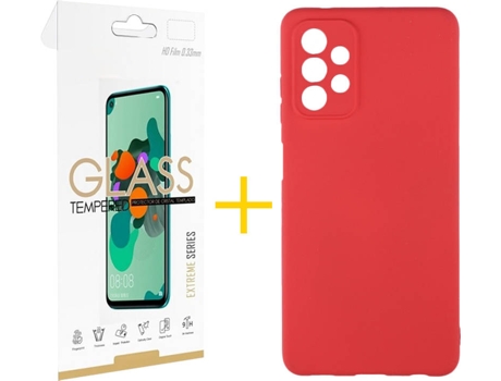 Kit Funda + Protector de Pantalla Samsung A32 5G SKYHE Cristal Templado 4744 Rojo