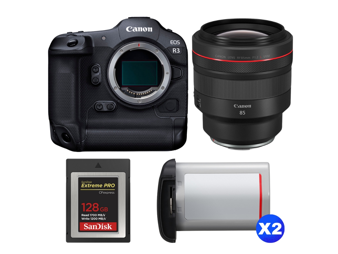 Canon Eos R3 + Rf 85mm F/1.2 L Usm + 1 Sandisk 128gb Extreme Pro Cfexpress Type B + 2 Canon Lp-e19 + Ebook “20 Consejos Para Fotos Que Impactan”