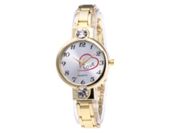 Reloj De Pulsera De Cuarzo Para Mujer Con Diamantes De Imitación Y Brazalete De Acero Con Diseño De Corazón (dorado)