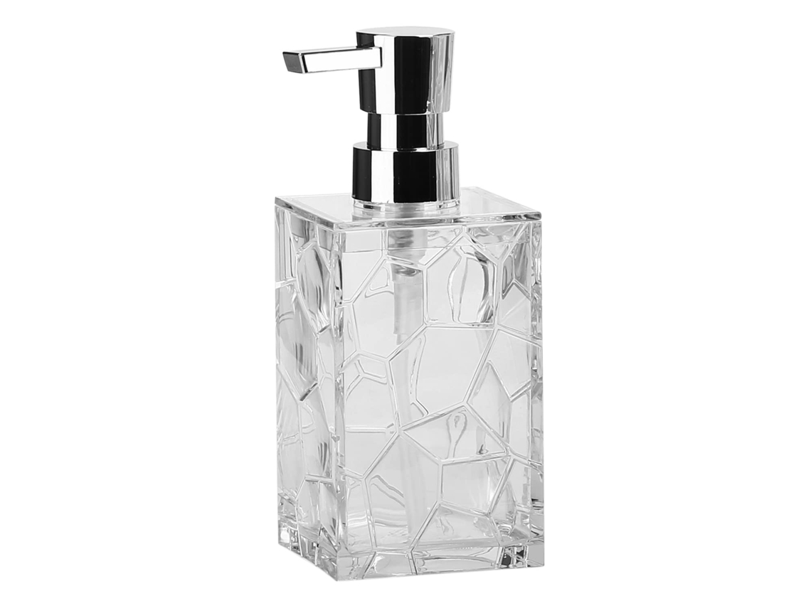Dispensador De Jabón/loción De Baño De Acrílico Poligonal Transparente Claro Y Elegante Blanco