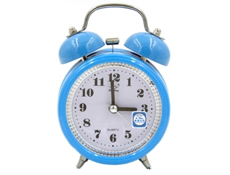 (Azul) Súper ruidoso Double Bell Quartz Movimiento despertador reloj de alarma con luz de noche