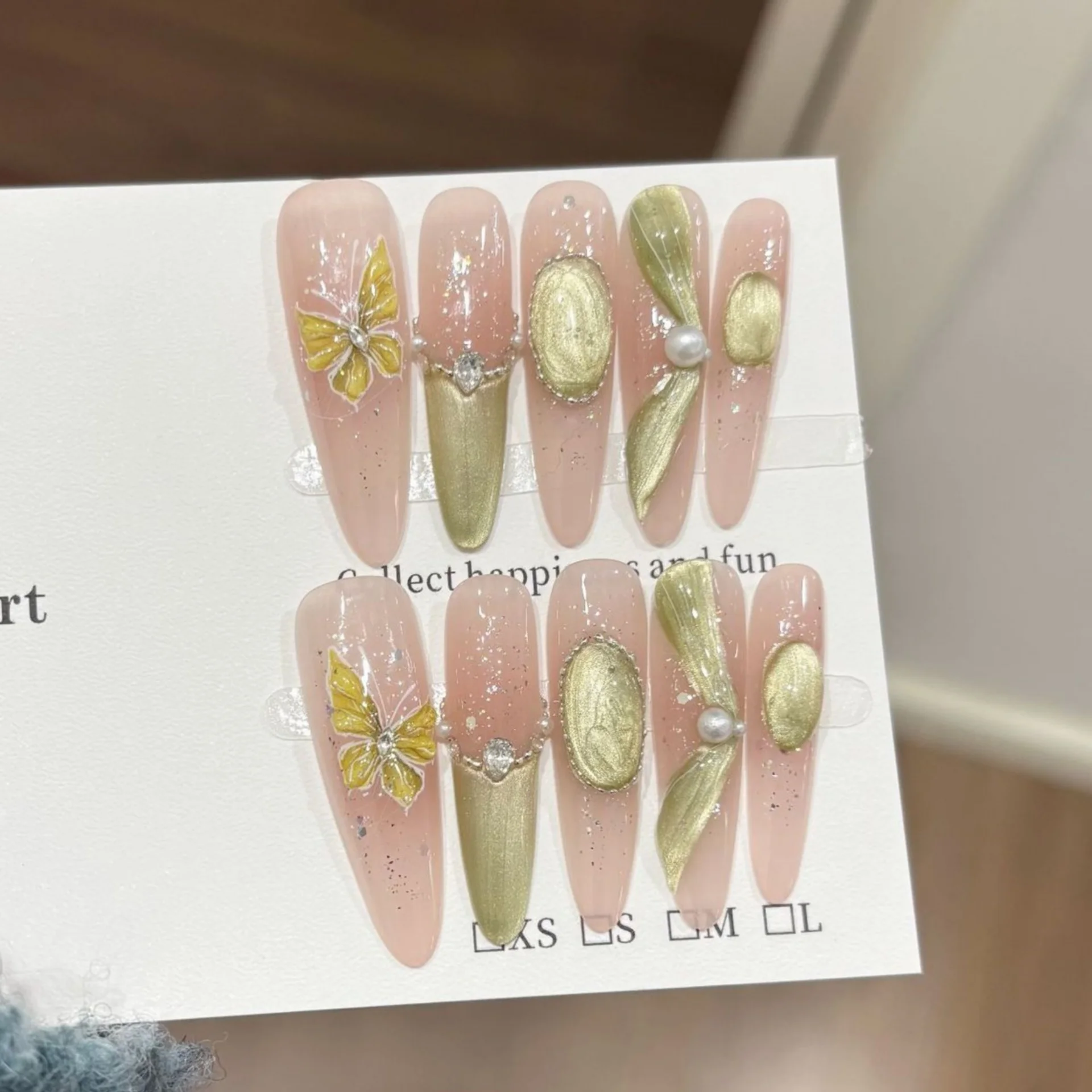 (125-l) 10 Piezas De Decoración De Uñas, Uñas Postizas Extralargas Ovaladas Con Forma De Almendra Hechas A Mano