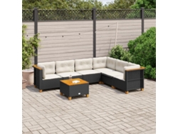Conjunto de sofá de jardín de 7 piezas con cojines de mimbre negro de DKD Home Decor